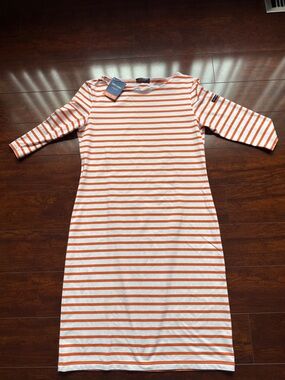 Saint James Orange & White Striped Midi Dress